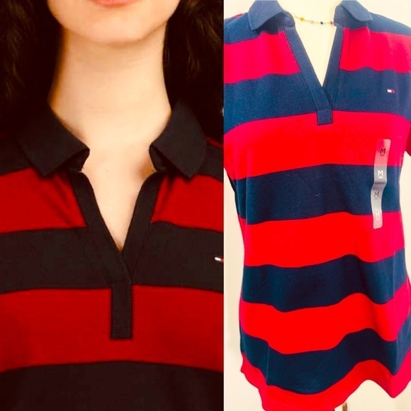 Tommy Hilfiger Tops - Tommy Hilfiger Women's Classic Regular Fit Rugby Stripe Shirt Collared Neck M